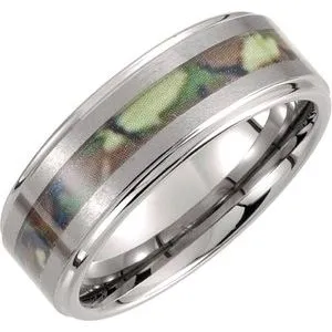 Tungsten 6 mm Ridged Band with Desert Camo Inlay Size 8