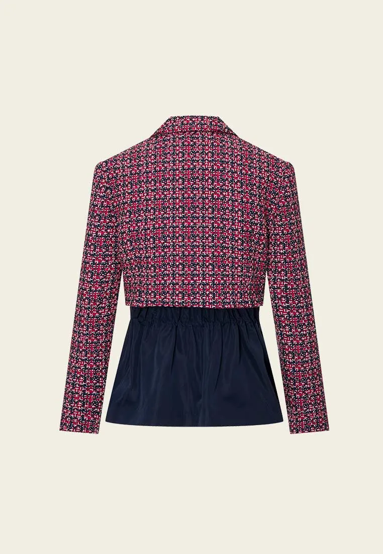 Tweed Nylon Cropped Patchwork Jacket