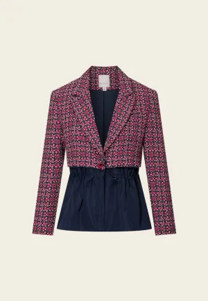 Tweed Nylon Cropped Patchwork Jacket
