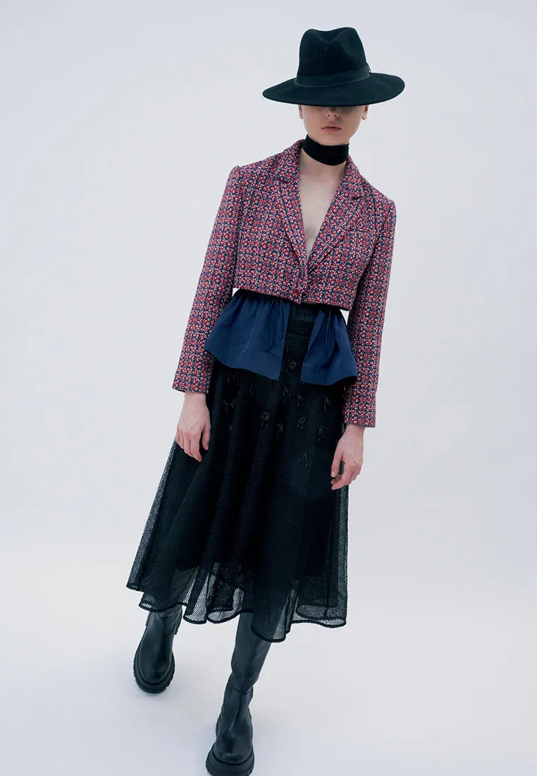 Tweed Nylon Cropped Patchwork Jacket