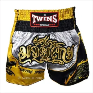 Twins Special Dragon Muay Thai Shorts - Silver & Gold