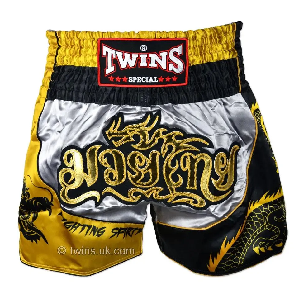 Twins Special Dragon Muay Thai Shorts - Silver & Gold
