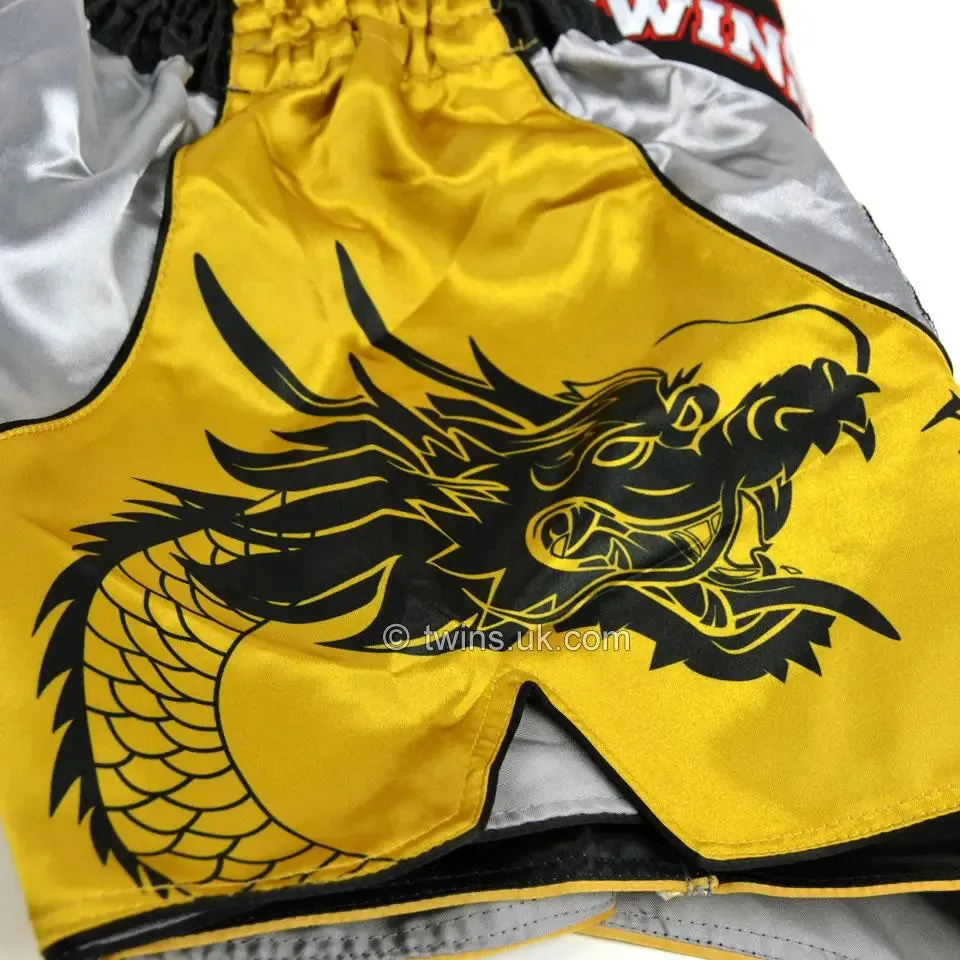 Twins Special Dragon Muay Thai Shorts - Silver & Gold