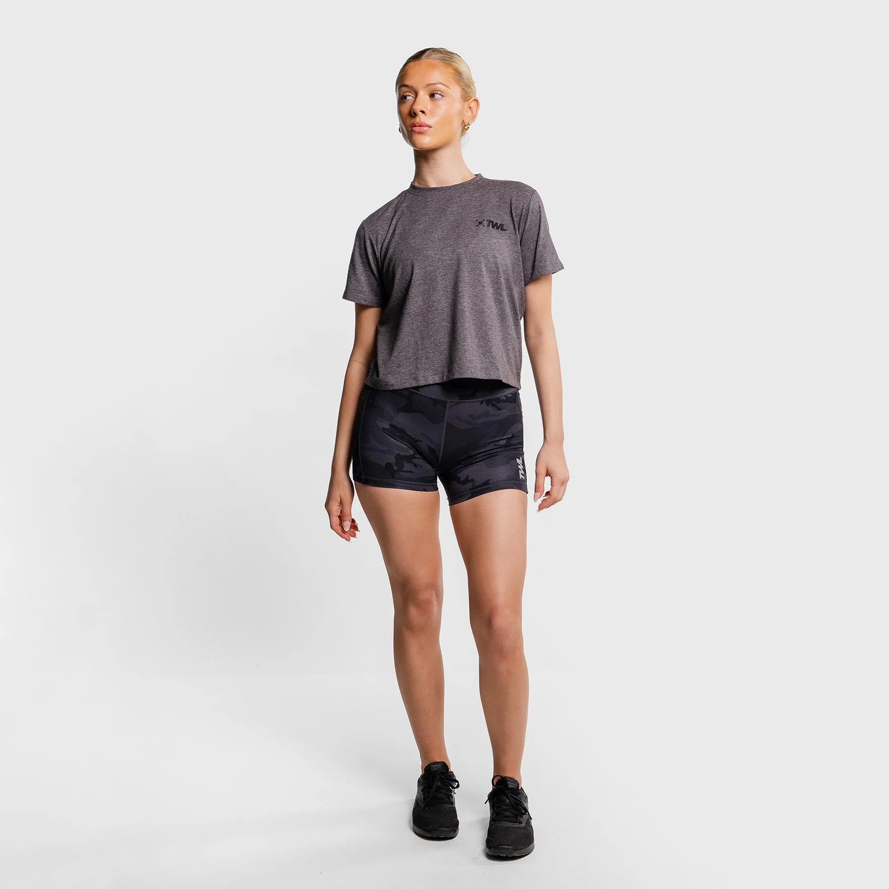TWL - WOMEN'S EVERYDAY CROPPED T-SHIRT SL - CHARCOAL MARL/BLACK