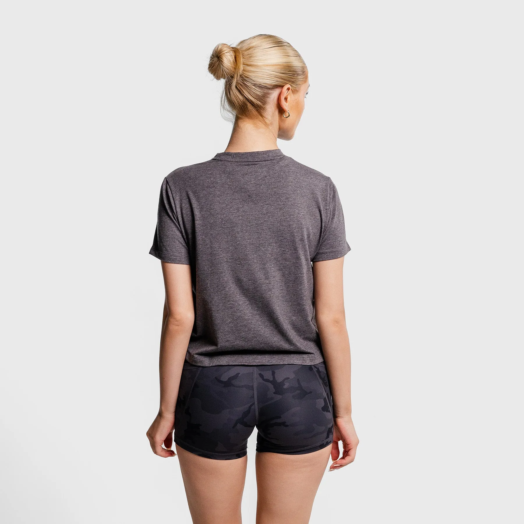 TWL - WOMEN'S EVERYDAY CROPPED T-SHIRT SL - CHARCOAL MARL/BLACK