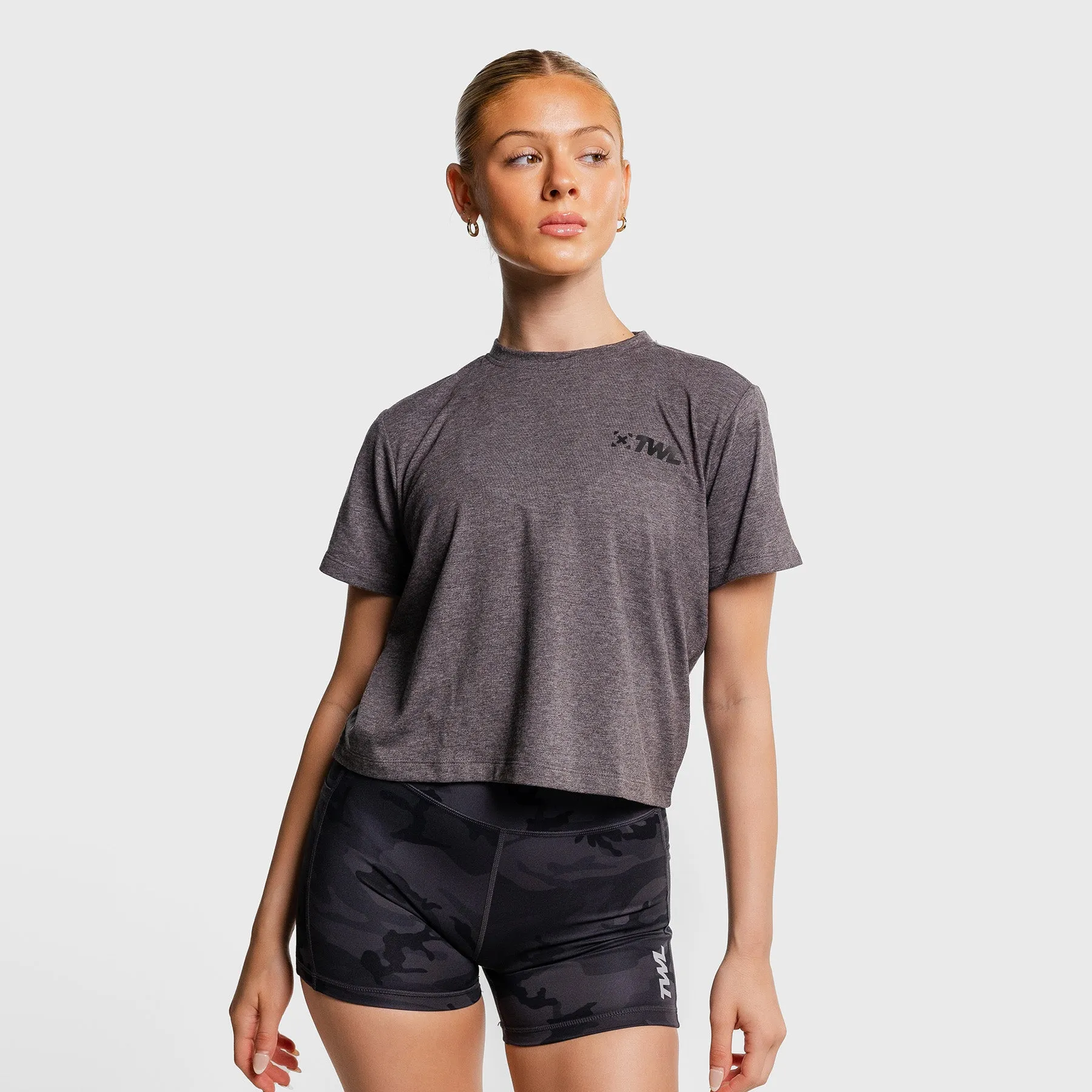 TWL - WOMEN'S EVERYDAY CROPPED T-SHIRT SL - CHARCOAL MARL/BLACK