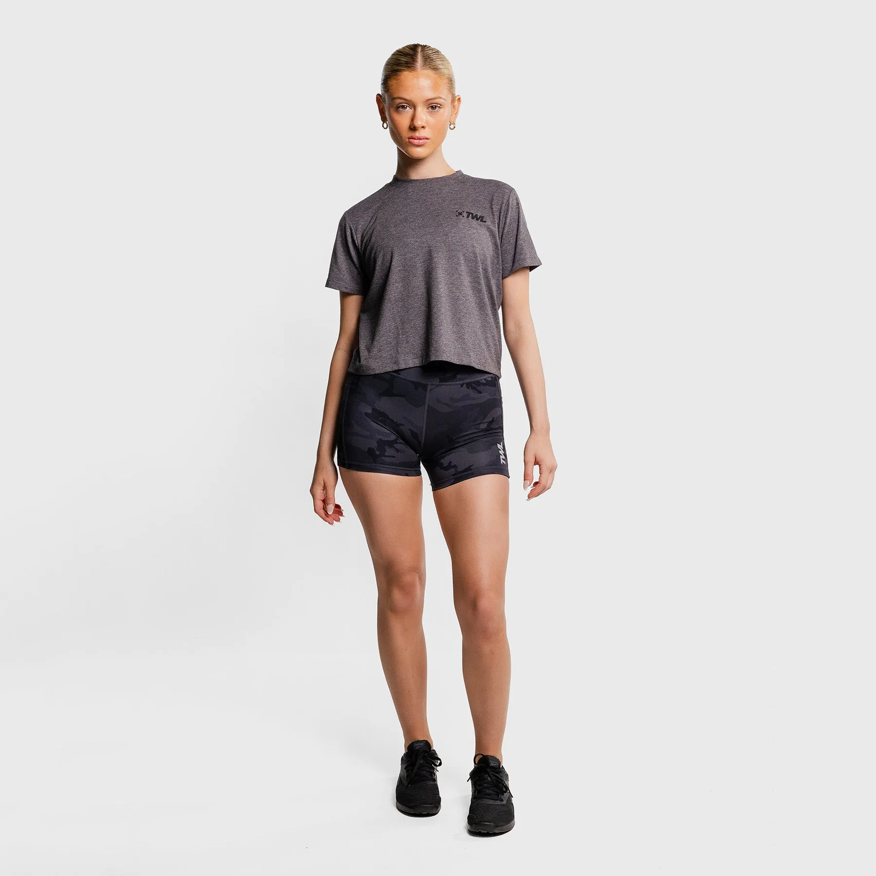 TWL - WOMEN'S EVERYDAY CROPPED T-SHIRT SL - CHARCOAL MARL/BLACK