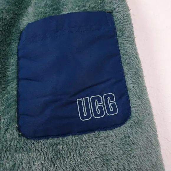 UGG Camilia Sherpa Shorts Women's Size M Green Furry Fleece Soft Elastic Waist