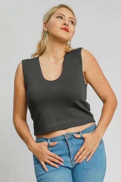 Umgee Full Size Scoop Neck Cropped Tank Plus Size S-2XL