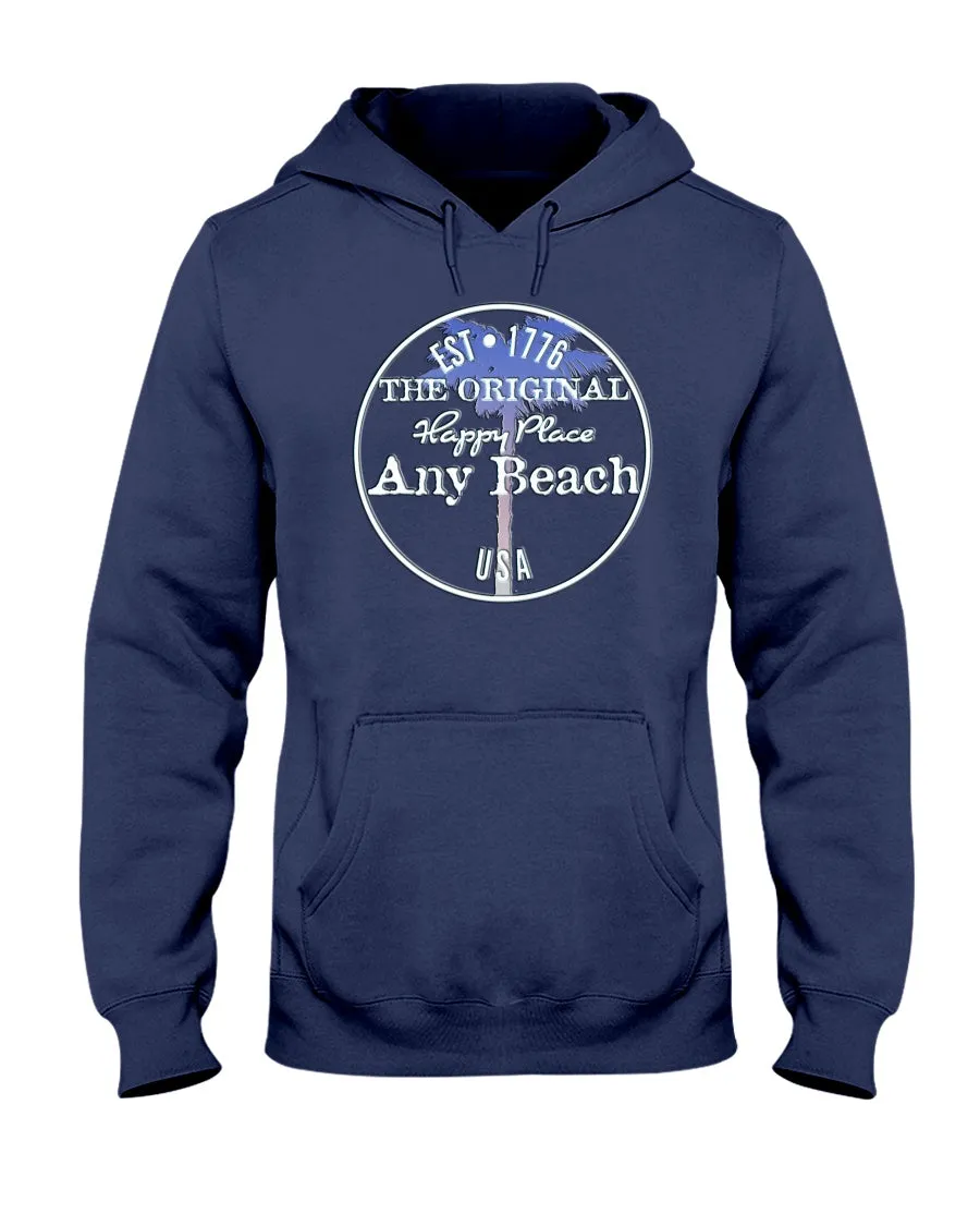 Unisex Any Beach Is My Happy Place Est 1776 Original Palm Tree Fleece Hoodie