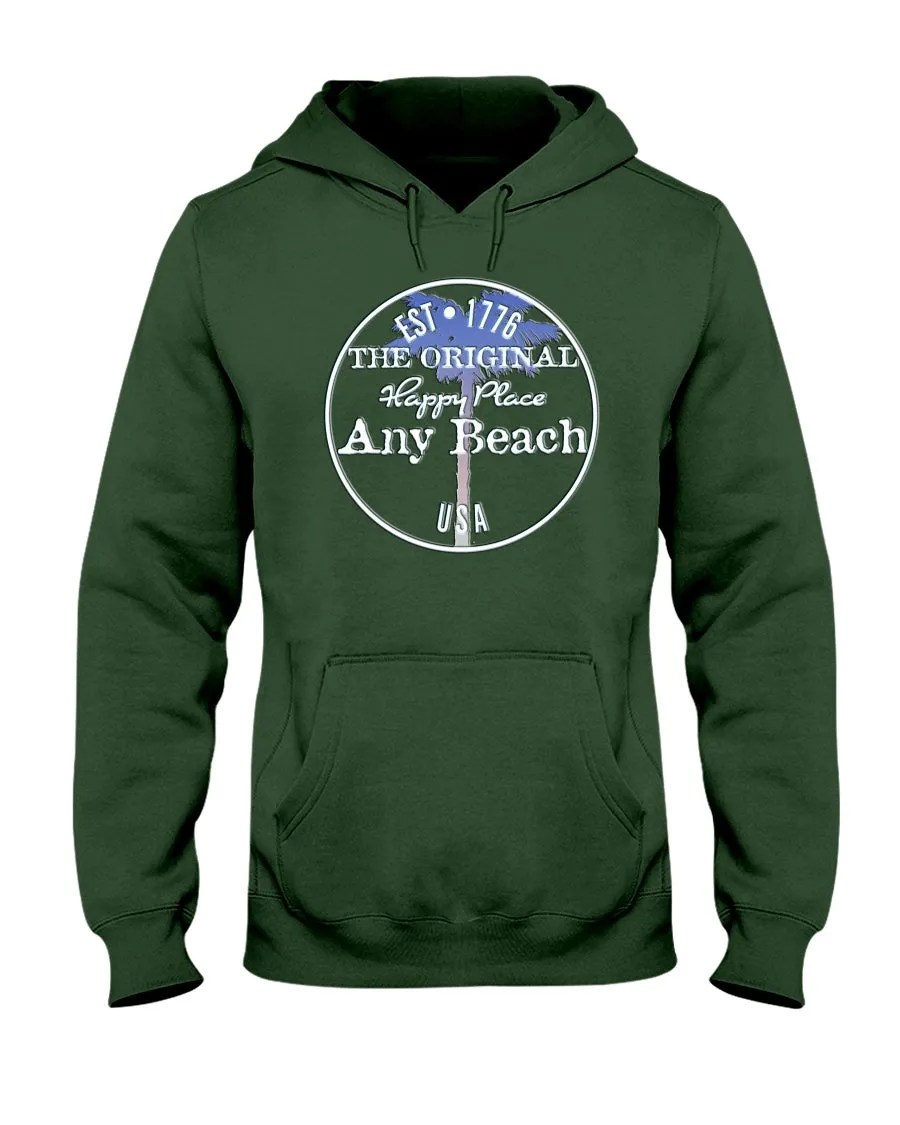 Unisex Any Beach Is My Happy Place Est 1776 Original Palm Tree Fleece Hoodie