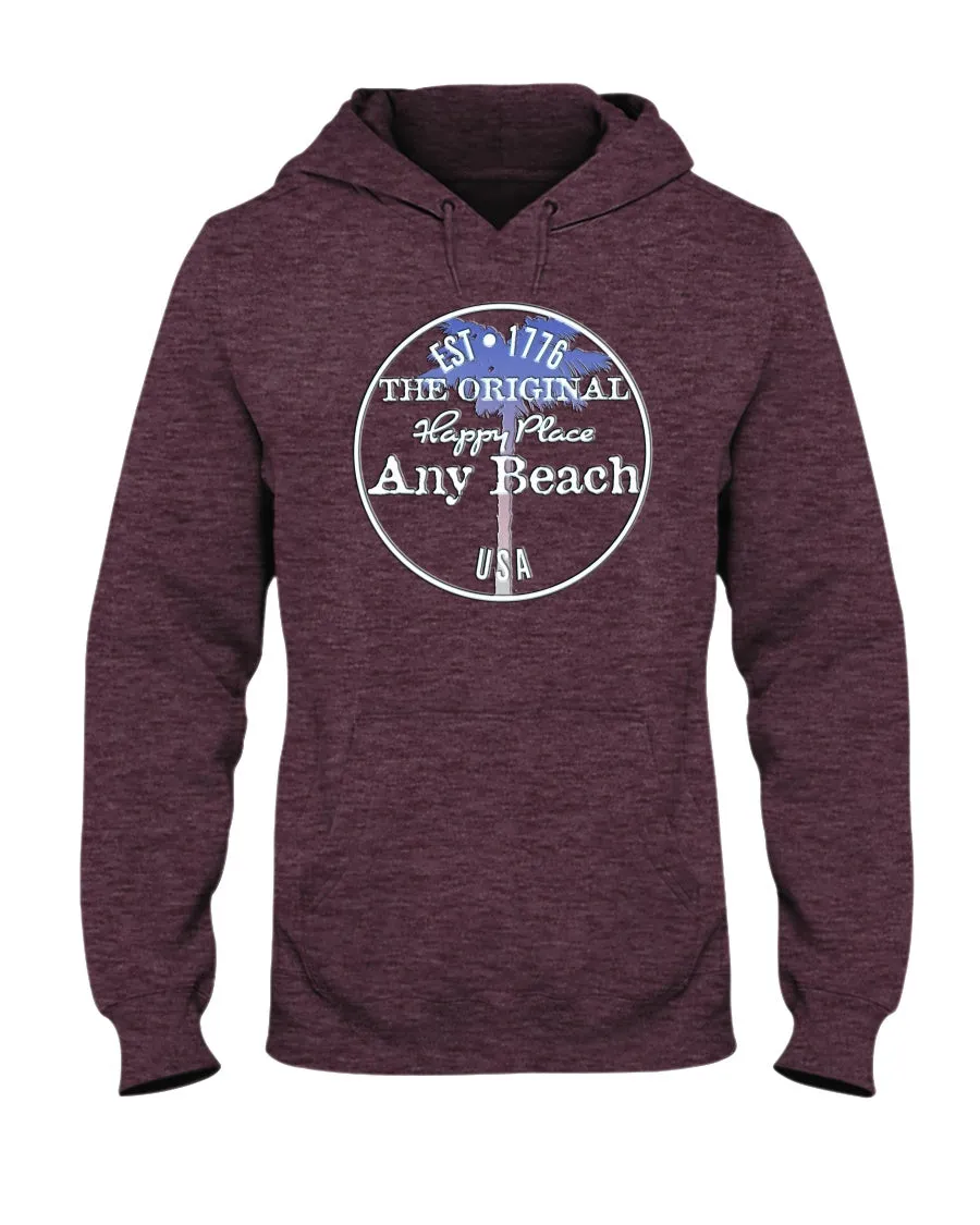 Unisex Any Beach Is My Happy Place Est 1776 Original Palm Tree Fleece Hoodie