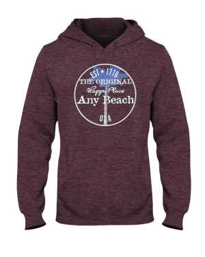 Unisex Any Beach Is My Happy Place Est 1776 Original Palm Tree Fleece Hoodie