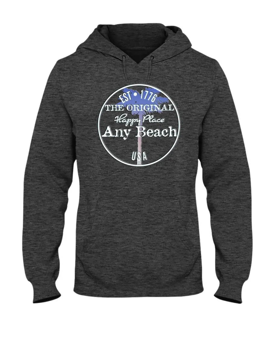 Unisex Any Beach Is My Happy Place Est 1776 Original Palm Tree Fleece Hoodie