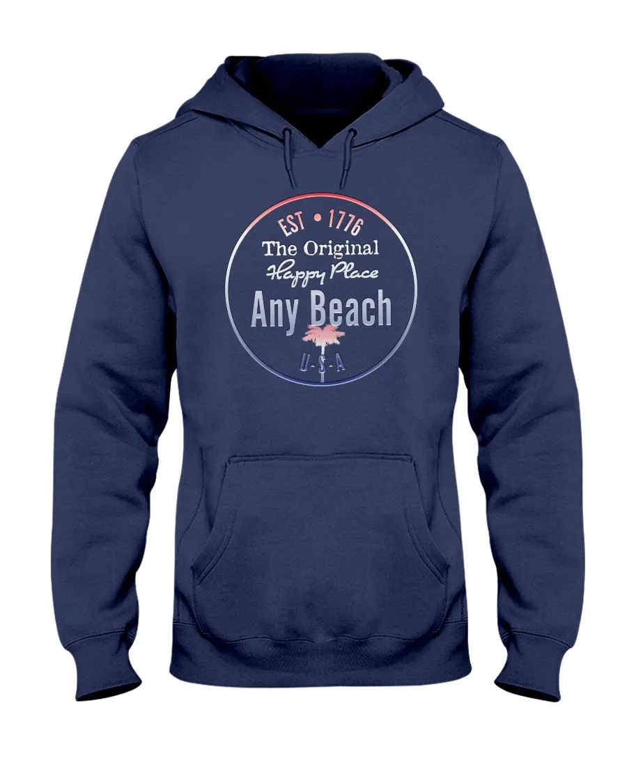 Unisex Any Beach Is My Happy Place USA Est 1776 Fleece Hoodie