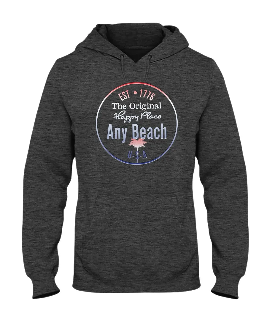 Unisex Any Beach Is My Happy Place USA Est 1776 Fleece Hoodie