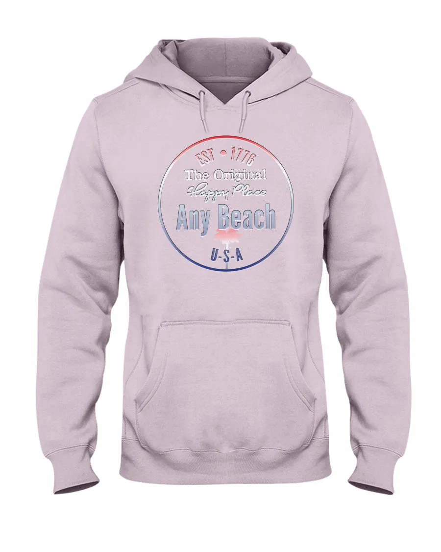 Unisex Any Beach Is My Happy Place USA Est 1776 Fleece Hoodie