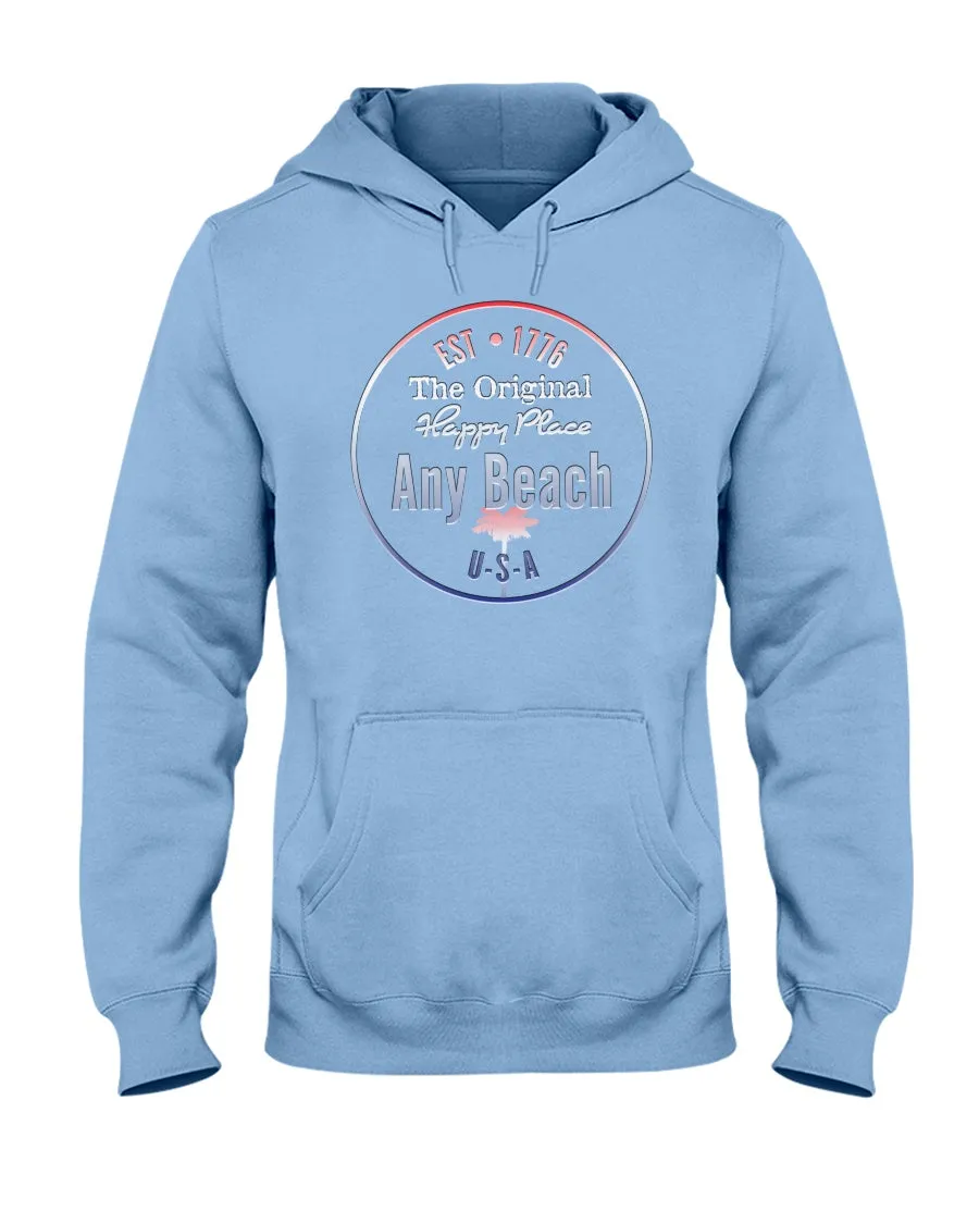 Unisex Any Beach Is My Happy Place USA Est 1776 Fleece Hoodie