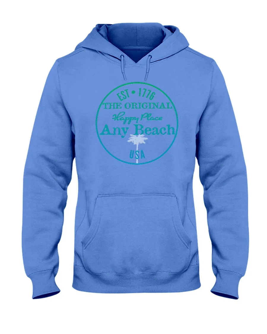 Unisex Any Beach USA Is My Happy Place Fleece Hoodie Original