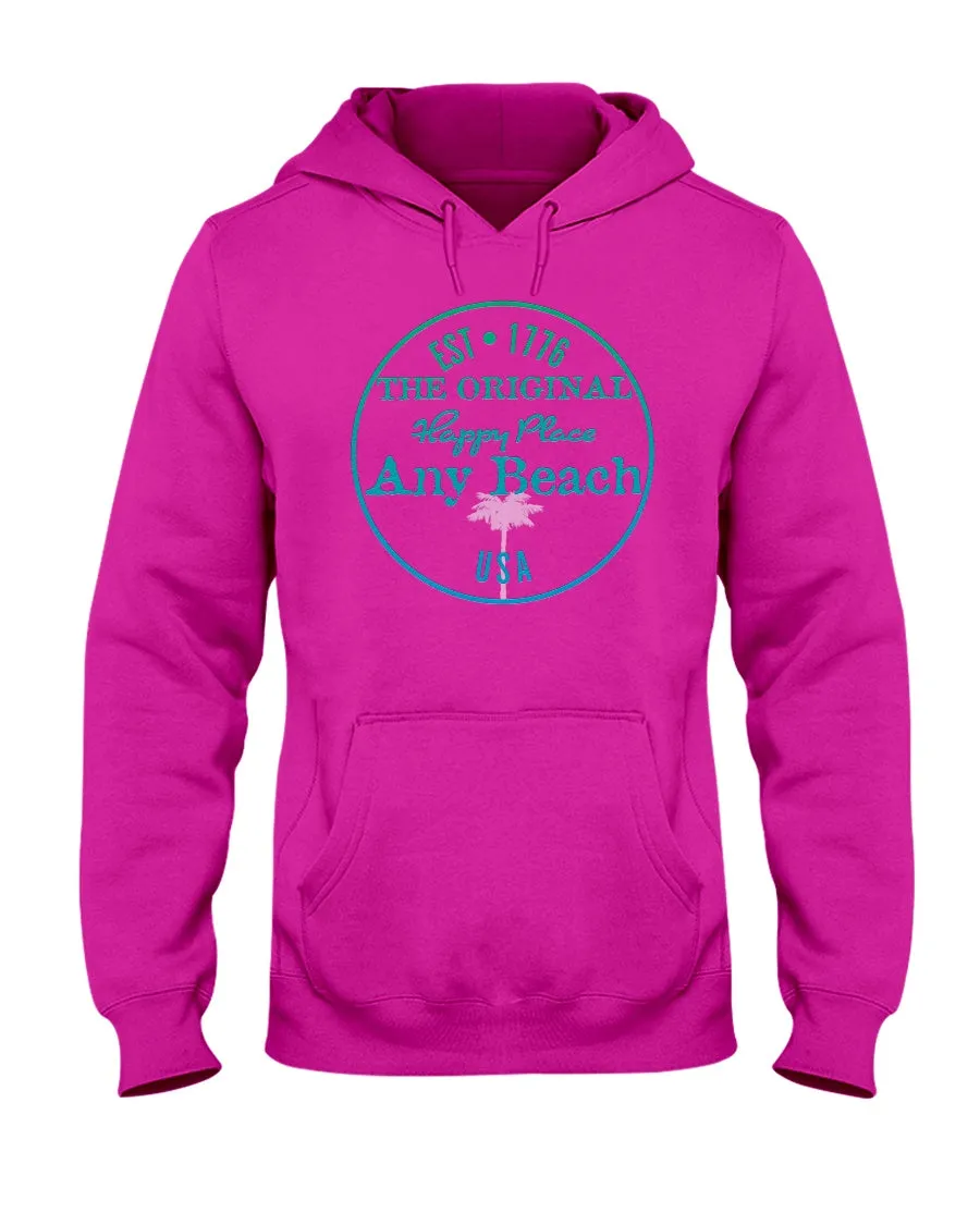 Unisex Any Beach USA Is My Happy Place Fleece Hoodie Original