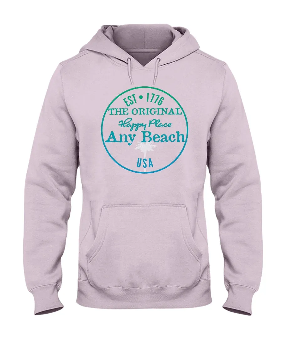 Unisex Any Beach USA Is My Happy Place Fleece Hoodie Original
