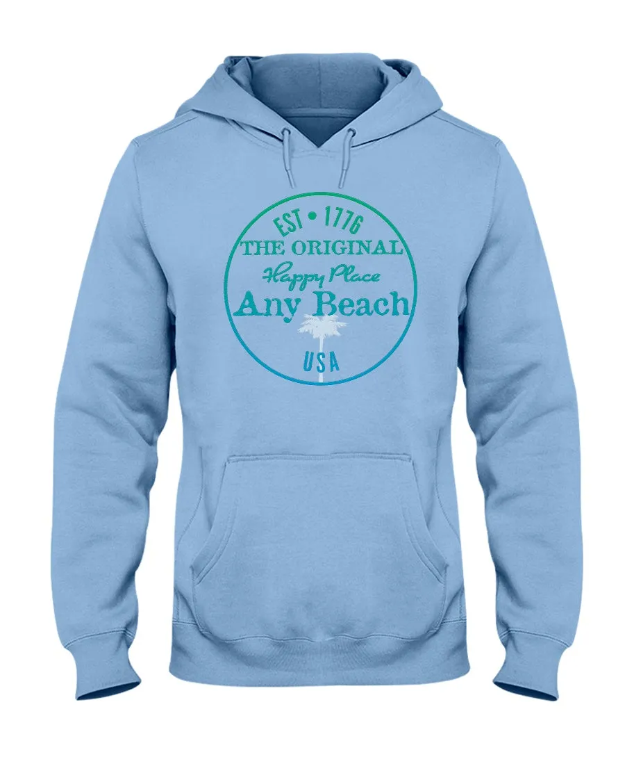 Unisex Any Beach USA Is My Happy Place Fleece Hoodie Original