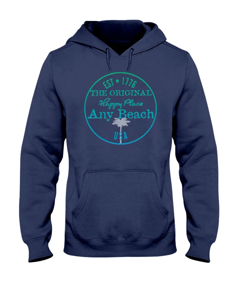 Unisex Any Beach USA Is My Happy Place Fleece Hoodie Original