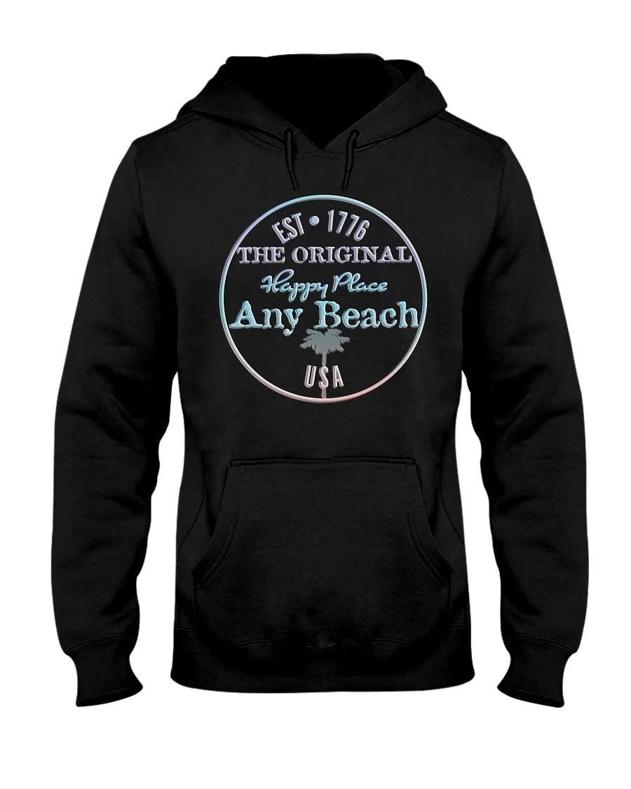 Unisex Pastel Any Beach Is My Happy Place Fleece Hoodie Embossed Pillow Look