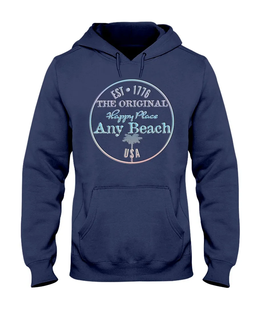 Unisex Pastel Any Beach Is My Happy Place Fleece Hoodie Embossed Pillow Look