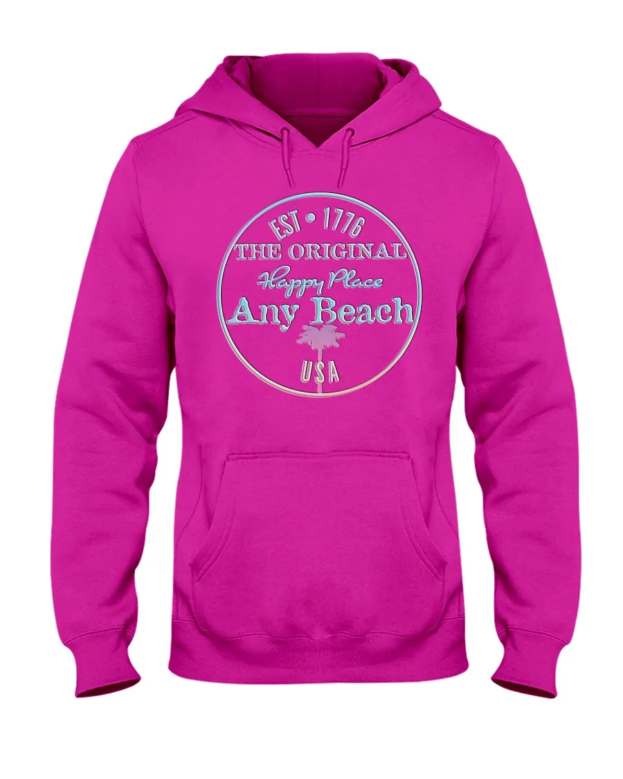 Unisex Pastel Any Beach Is My Happy Place Fleece Hoodie Embossed Pillow Look