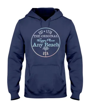 Unisex Pastel Any Beach Is My Happy Place Fleece Hoodie Embossed Pillow Look