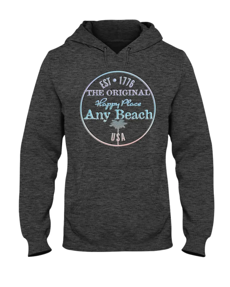 Unisex Pastel Any Beach Is My Happy Place Fleece Hoodie Embossed Pillow Look
