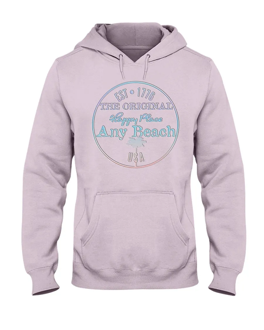 Unisex Pastel Any Beach Is My Happy Place Fleece Hoodie Embossed Pillow Look