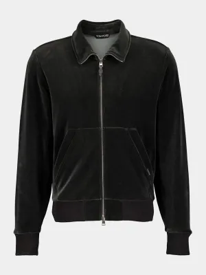 Velvet Zip-Up Bomber Jacket