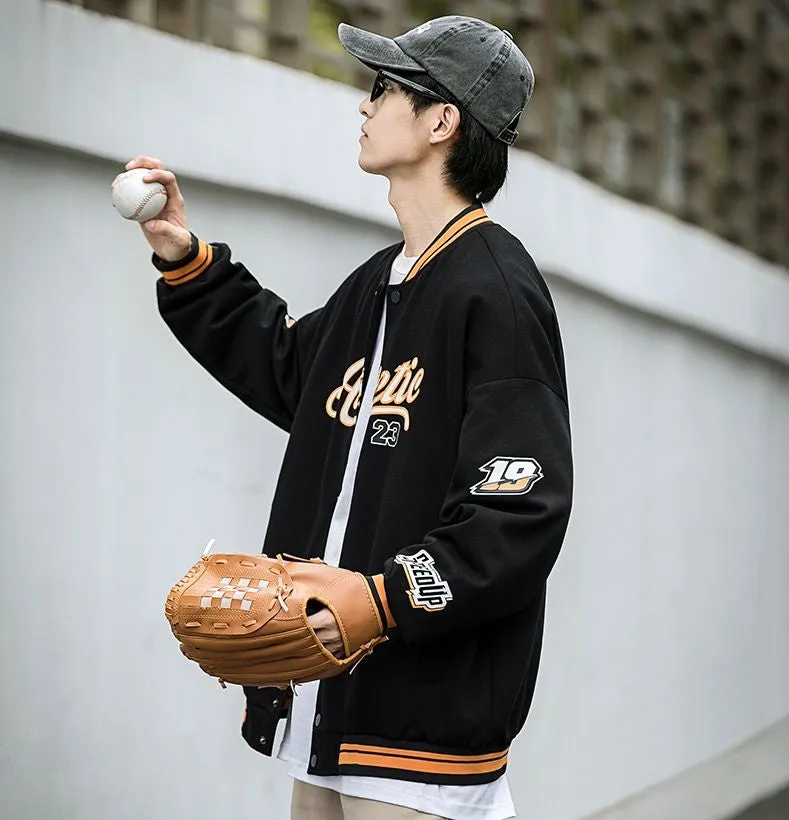 Vintage Button Front Varsity Jacket for Trendy Men