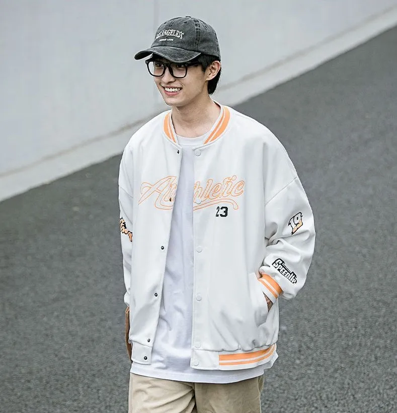 Vintage Button Front Varsity Jacket for Trendy Men