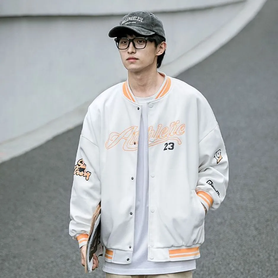 Vintage Button Front Varsity Jacket for Trendy Men