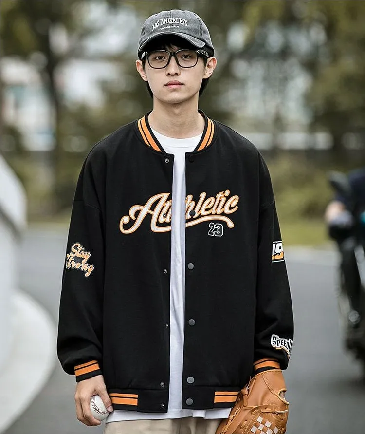 Vintage Button Front Varsity Jacket for Trendy Men
