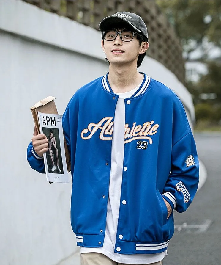 Vintage Button Front Varsity Jacket for Trendy Men