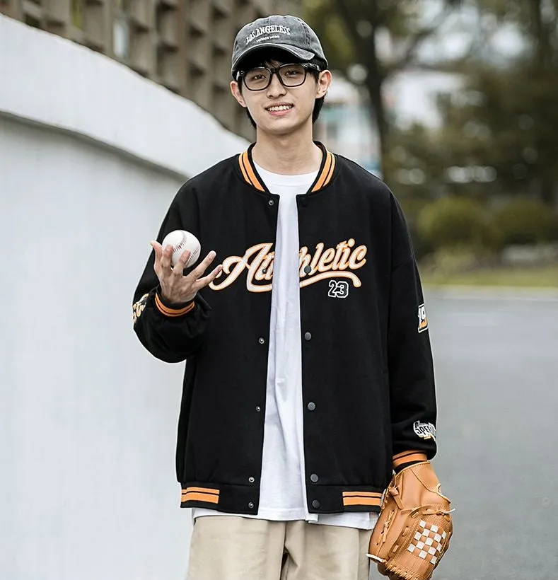 Vintage Button Front Varsity Jacket for Trendy Men