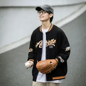 Vintage Button Front Varsity Jacket for Trendy Men