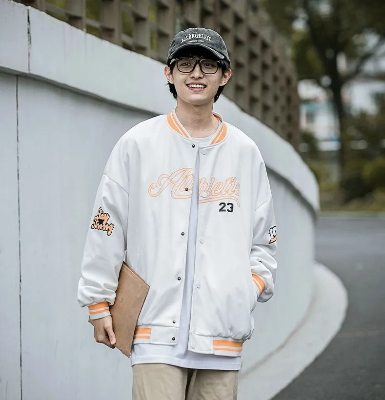 Vintage Button Front Varsity Jacket for Trendy Men