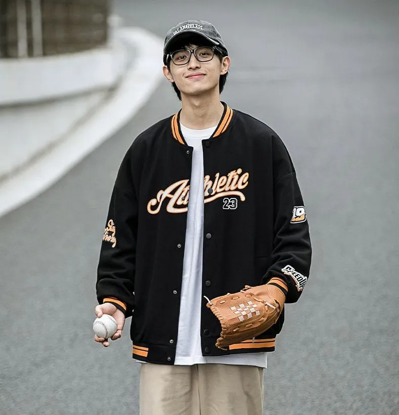 Vintage Button Front Varsity Jacket for Trendy Men
