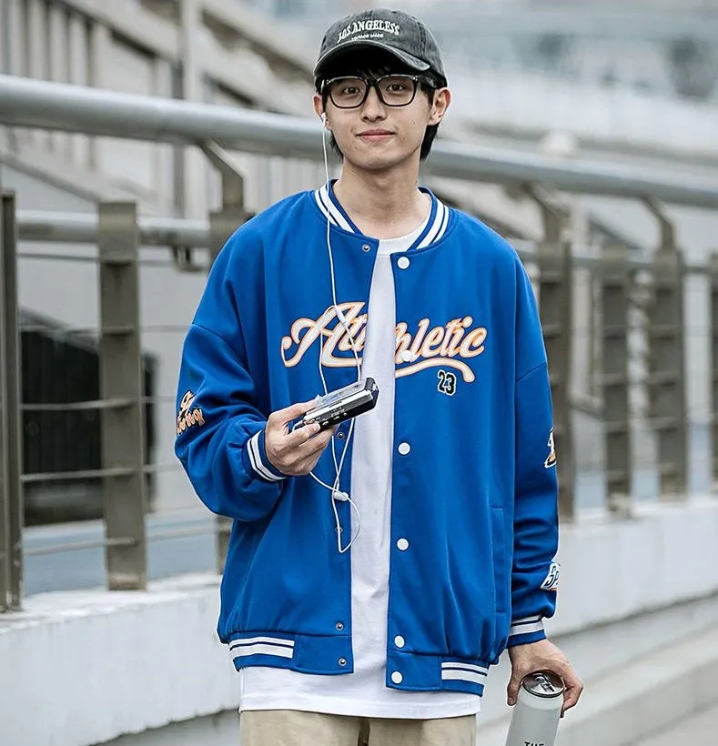 Vintage Button Front Varsity Jacket for Trendy Men