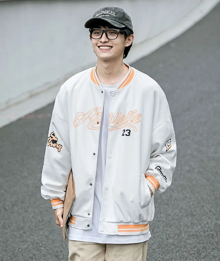 Vintage Button Front Varsity Jacket for Trendy Men