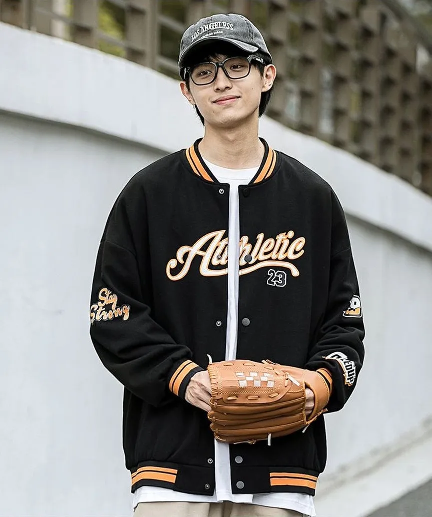 Vintage Button Front Varsity Jacket for Trendy Men