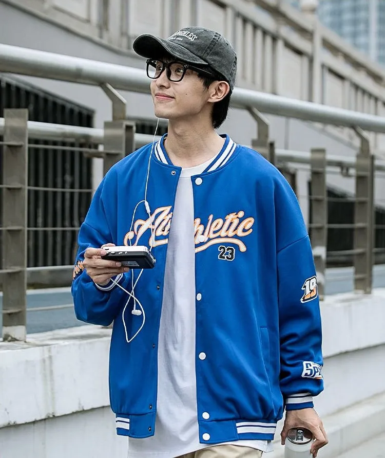 Vintage Button Front Varsity Jacket for Trendy Men