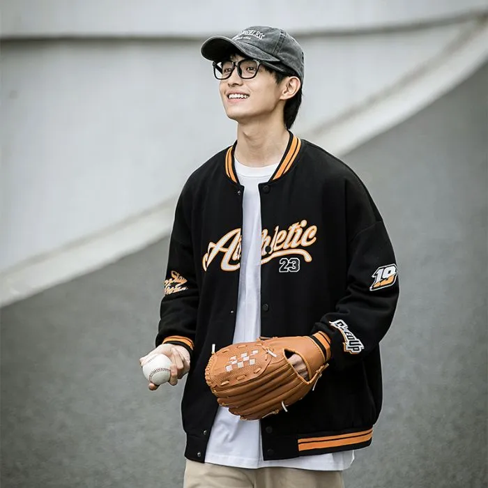 Vintage Button Front Varsity Jacket for Trendy Men