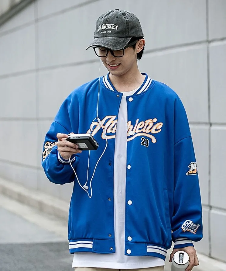 Vintage Button Front Varsity Jacket for Trendy Men