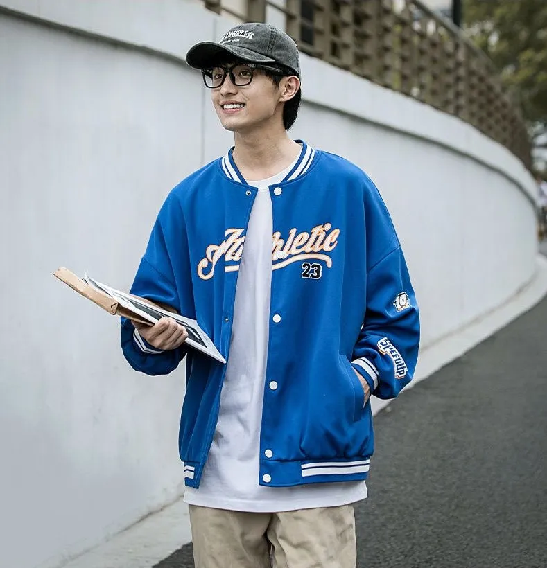 Vintage Button Front Varsity Jacket for Trendy Men